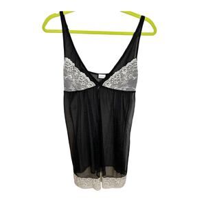 Y2K Yamamay Black & White Lace Mesh Cami Tank Top - Size S/M
